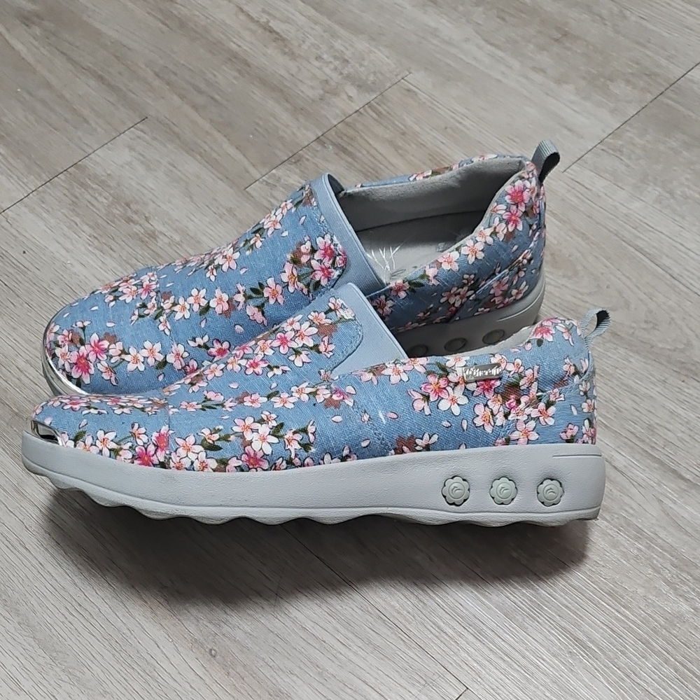 Therafit Slip On Fabric Upper Blue Floral Design Size 9.5-10